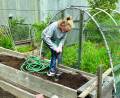 Laura Townsend prepares for potato planting.
